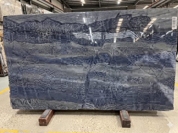Azul Imperial quartzite polished slab surface texture — Blue tones, quarried from Brazil (Goiás)