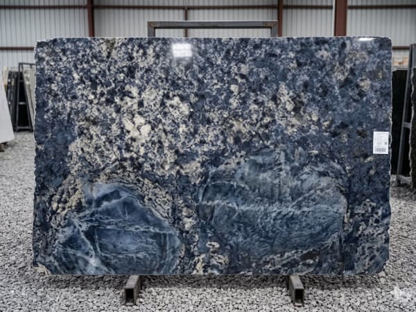 Azul Platino granite polished slab surface texture — Blue tones, quarried from Spain (Galicia)