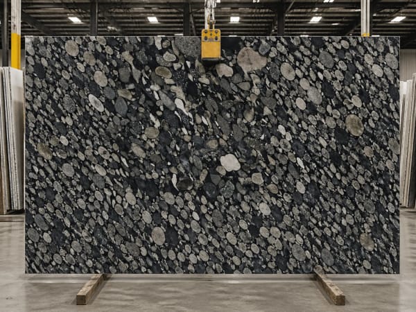 Black Marinace granite polished slab surface texture — Black tones, quarried from Brazil