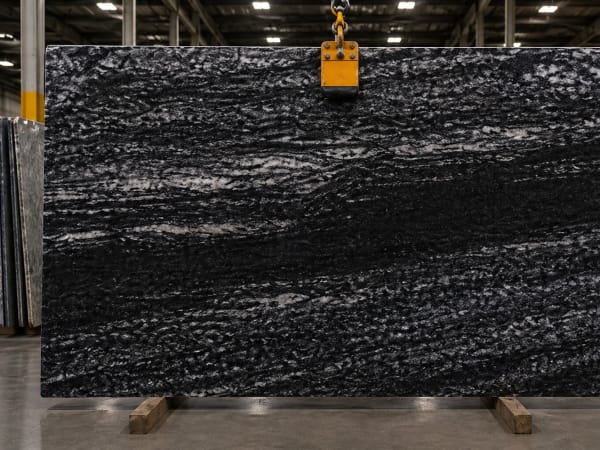 Black Space granite polished slab surface texture — Black tones, quarried from Brazil