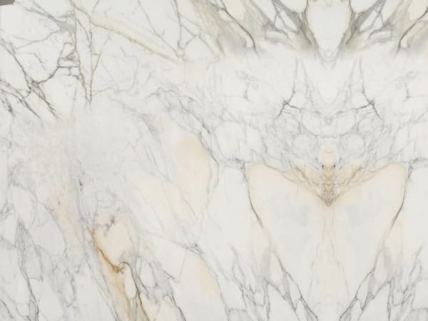 Calacatta Michelangelo marble polished slab surface texture — White tones, quarried from Italy (Carrara)
