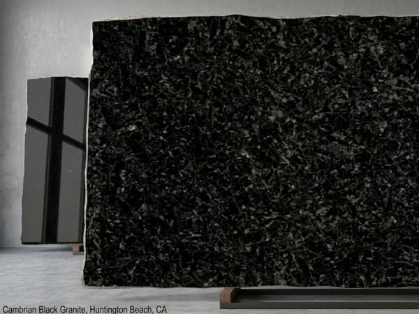Cambrian Black granite polished slab surface texture — Black tones, quarried from Canada (Quebec)