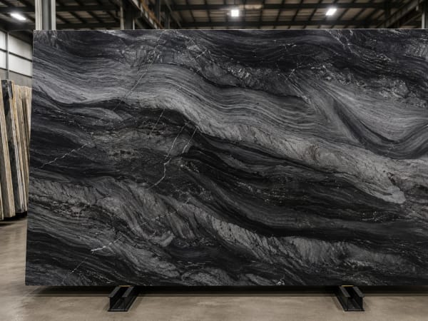 Tempest Black quartzite polished slab surface texture — Black tones, quarried from Brazil