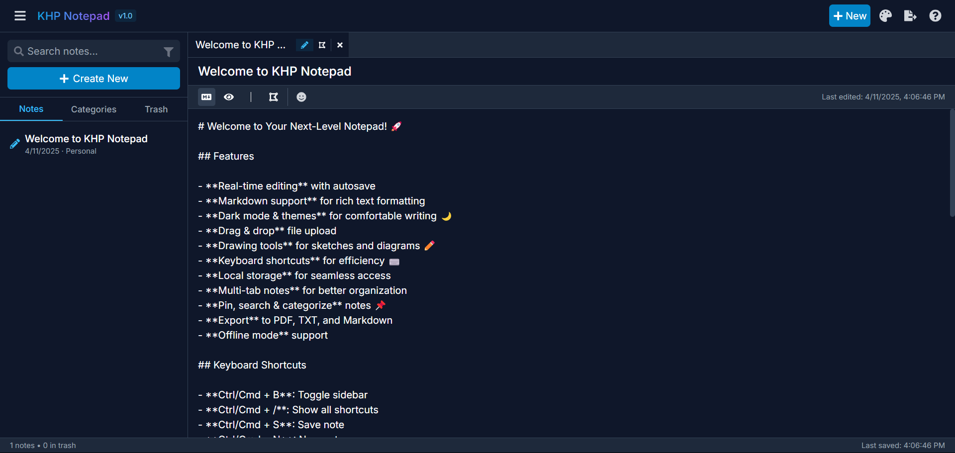 KHP Notepad Screenshot