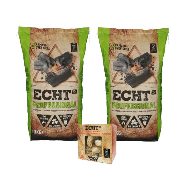 ECHT Professional houtskool Combi Deal met gratis Aanmaakhoutwol