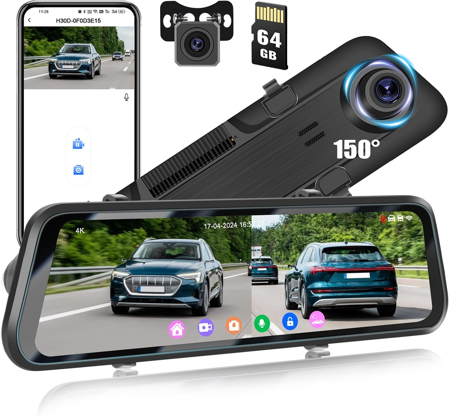Camecho Wifi Miroir Dashcam
