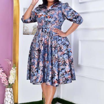 Elegant  Floral Print Madi Dress with Belt