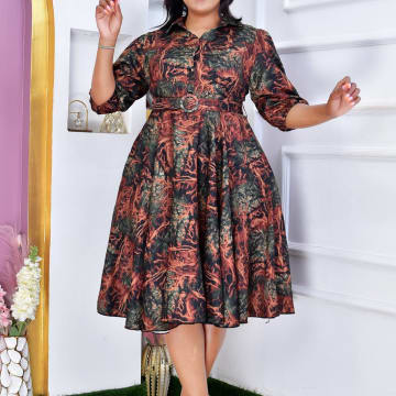 Elegant  Floral Print Madi Dress with Belt