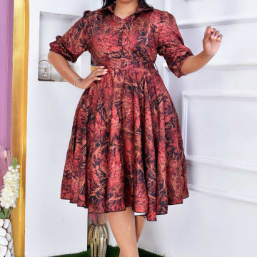 Elegant  Floral Print Madi Dress with Belt