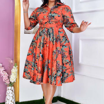 Elegant  Floral Print Madi Dress with Belt