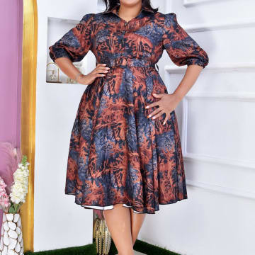 Elegant  Floral Print Madi Dress with Belt