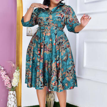 Elegant  Floral Print Madi Dress with Belt