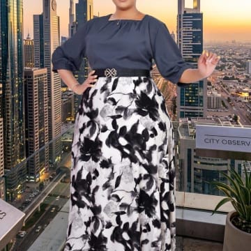 Elegant Official Floral Maxi Dress with Puff Sleeves