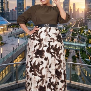 Elegant Official Floral Maxi Dress with Puff Sleeves