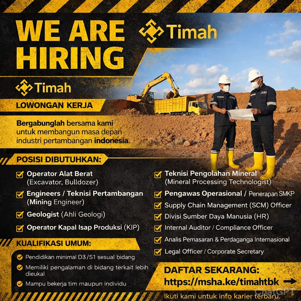 Contoh lowongan kerja berwarna hitam dengan latar merah, berbentuk persegi panjang horizontal