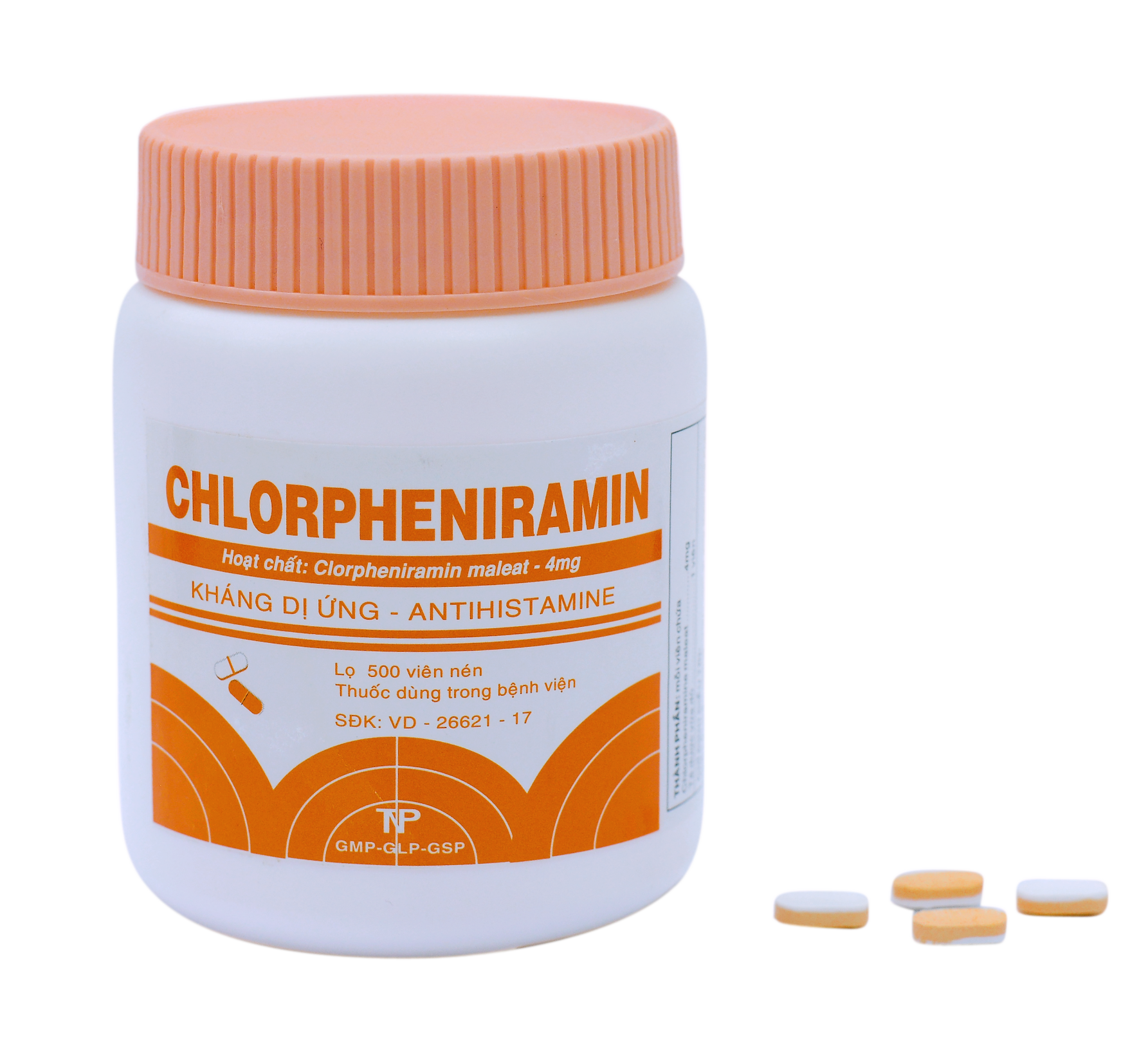 Chlorpheniramin 4mg Trắng Cam Thành Nam (Chai 500 Viên Nén Dài)