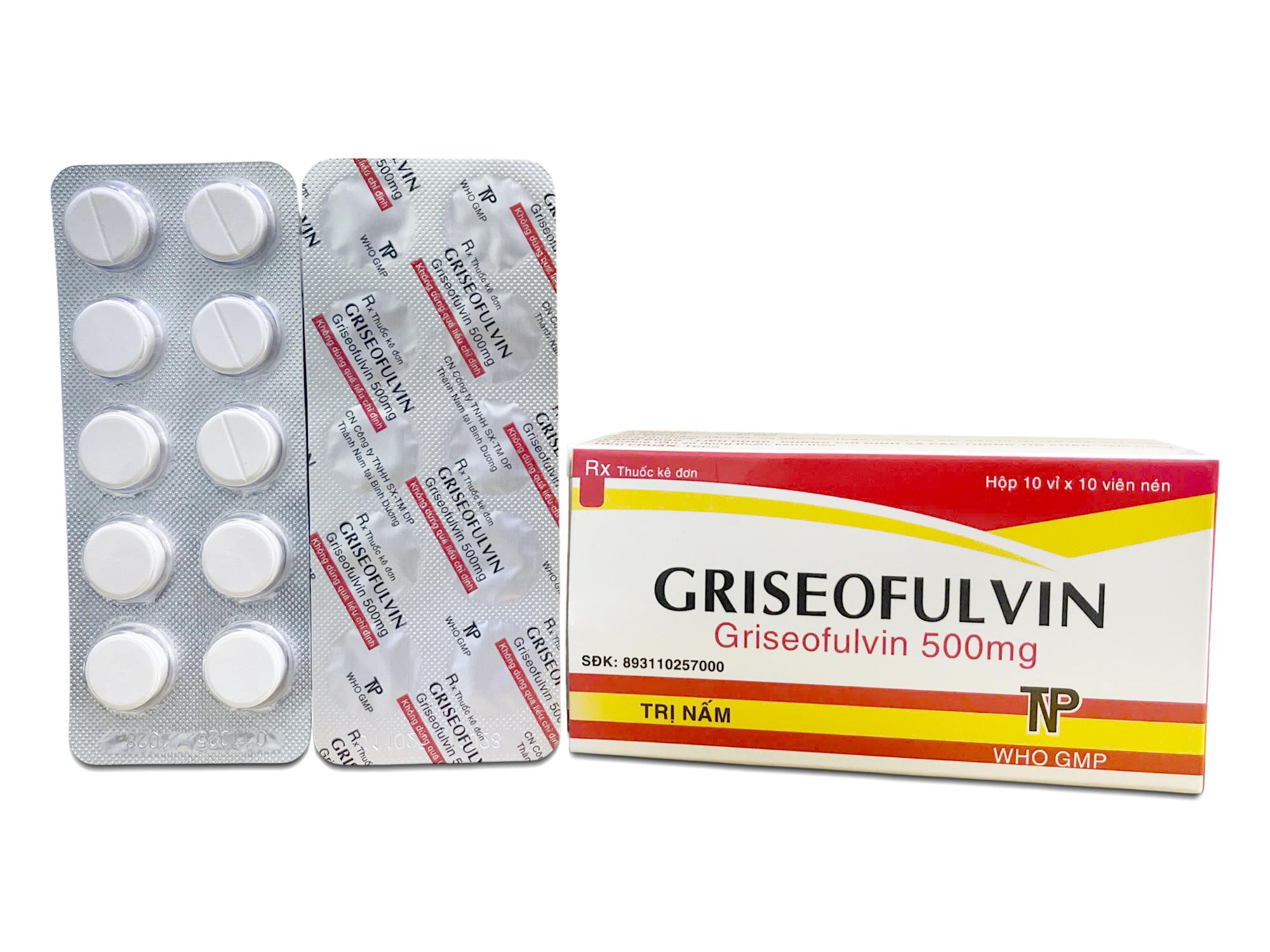 Griseofulvin 500mg Thành Nam (Hộp 10 Vỉ x 10 Viên)