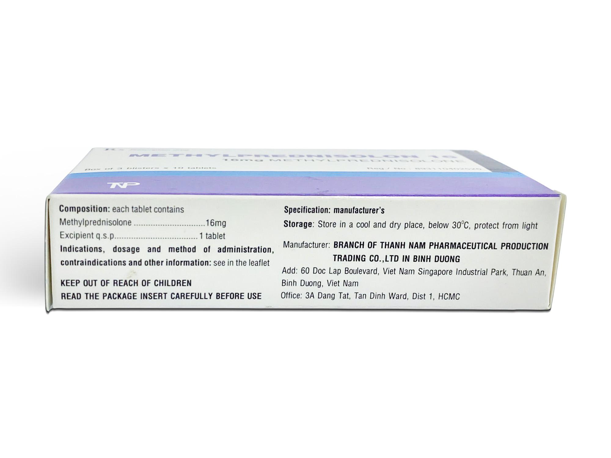 Methylprednisolon 16mg Thành Nam (Hộp 3 Vỉ x 10 Viên)