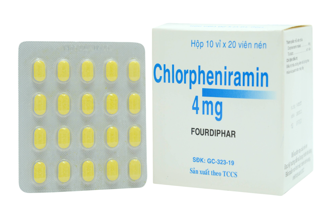 Chlorpheniramin 4mg Thành Nam (Hộp 10 vỉ x 20 viên Nén Dài Vàng)