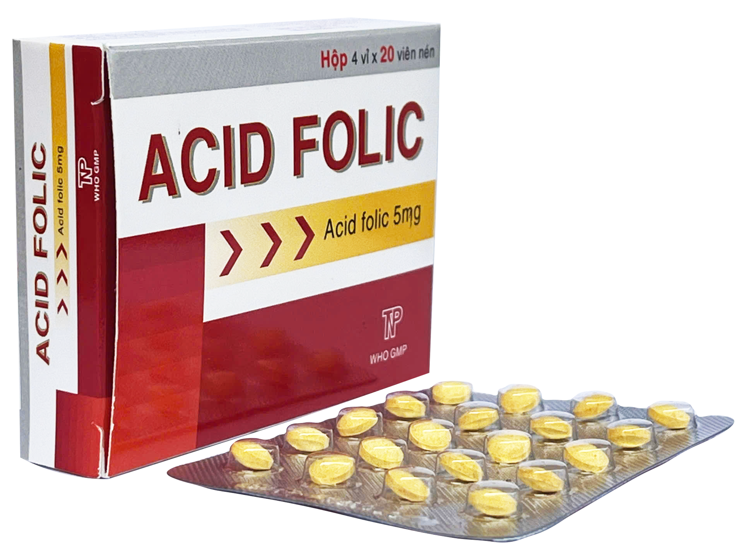 Acid folic 5MG Vitamin B9 Thành Nam (Hộp 4 Vỉ x 20 Viên Nén)