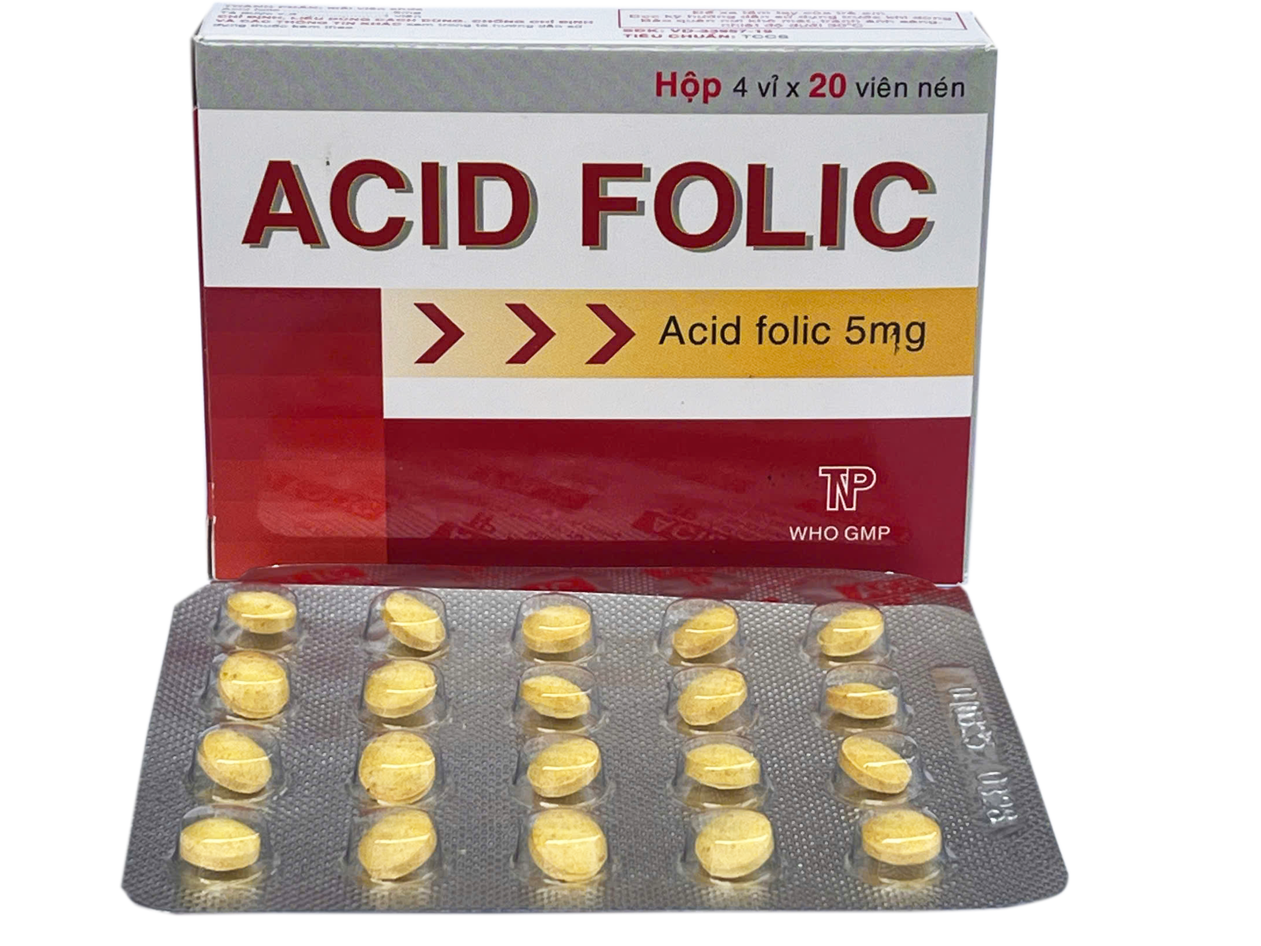 Acid folic 5MG Vitamin B9 Thành Nam (Hộp 4 Vỉ x 20 Viên Nén)