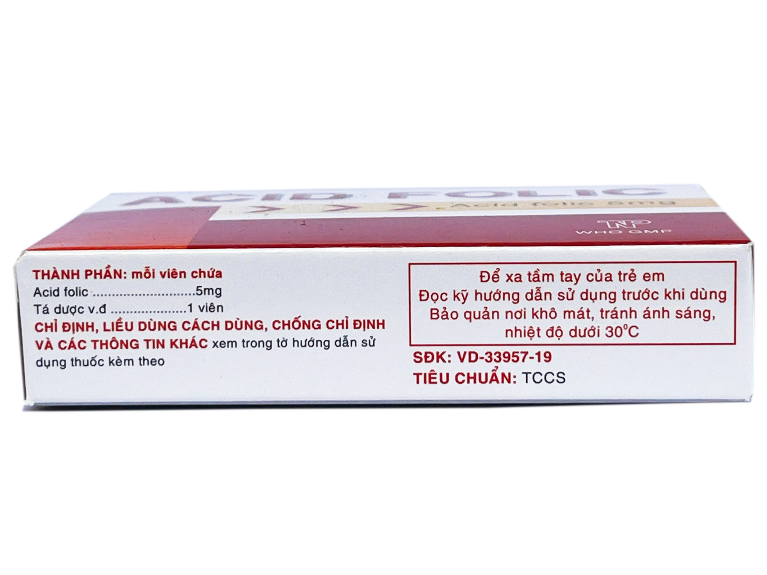 Acid folic 5MG Vitamin B9 Thành Nam (Hộp 4 Vỉ x 20 Viên Nén)