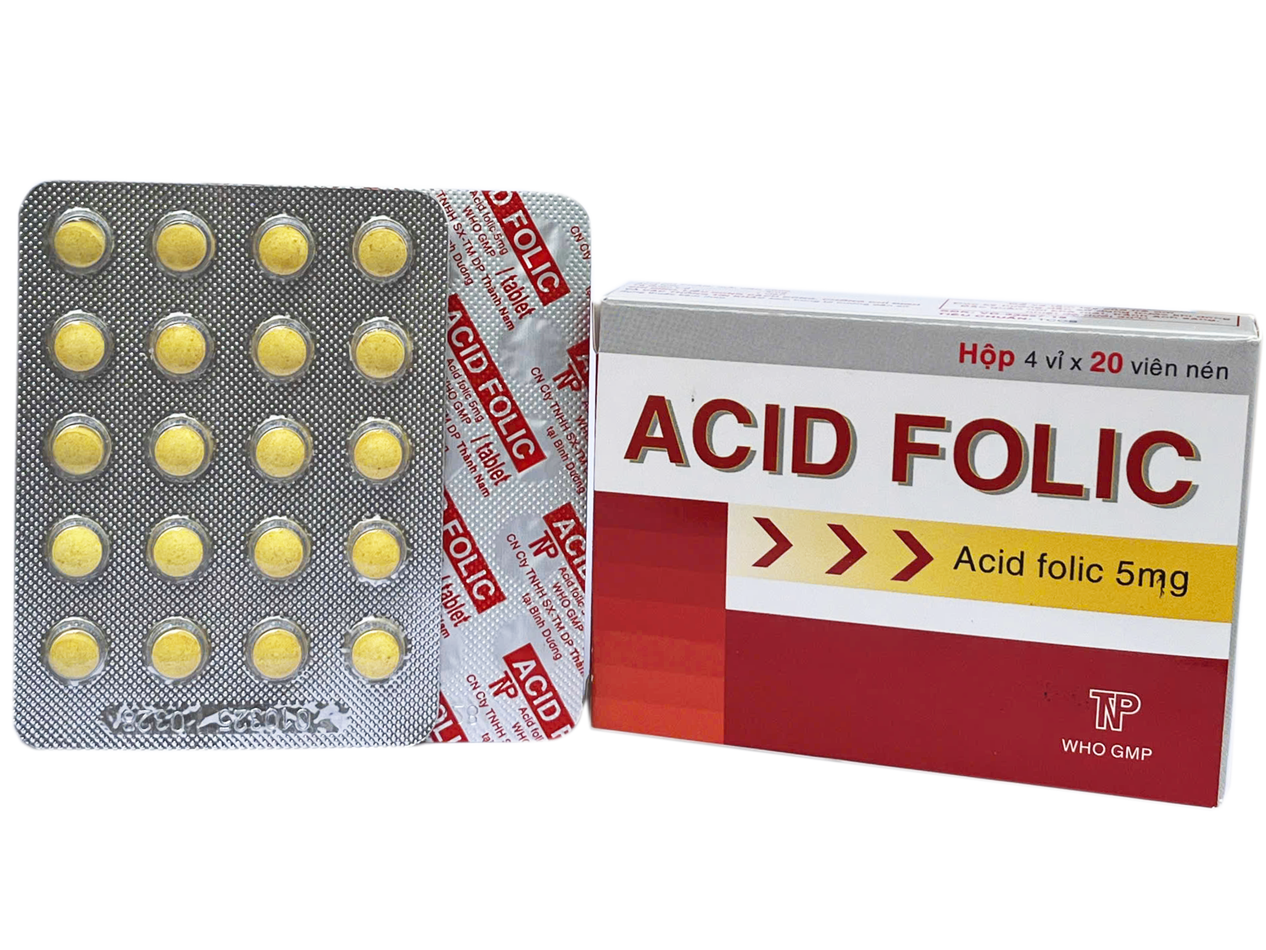 Acid folic 5MG Vitamin B9 Thành Nam (Hộp 4 Vỉ x 20 Viên Nén)