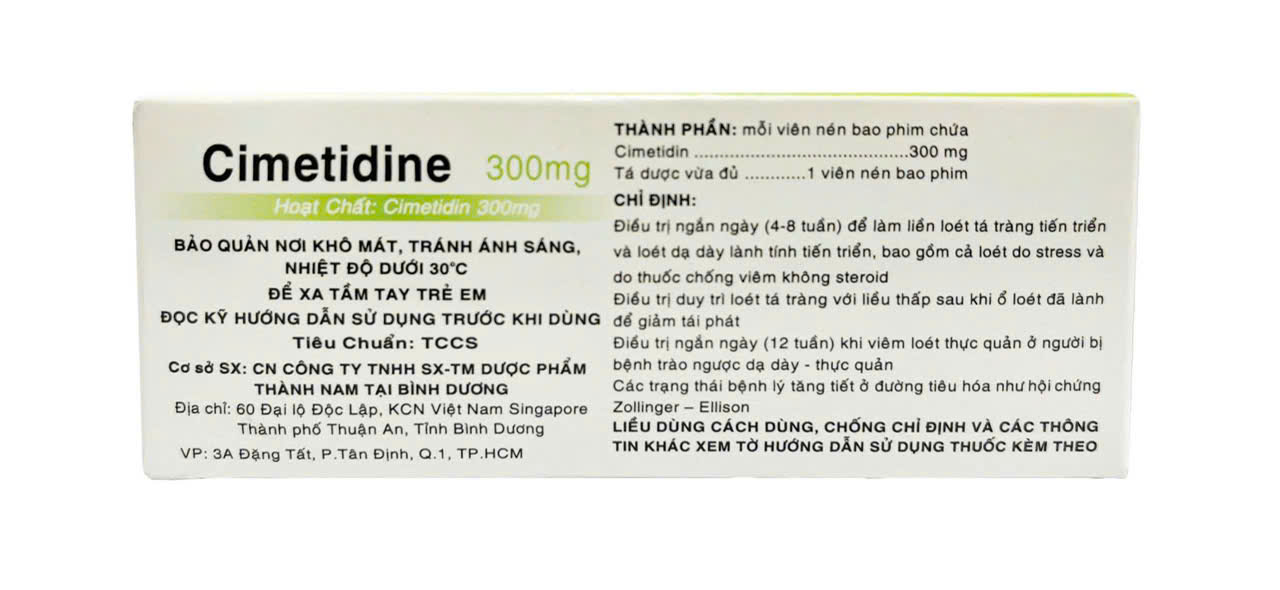 Cimetidin 300mg Thành Nam (Hộp 10 Vỉ x 10 viên tròn)