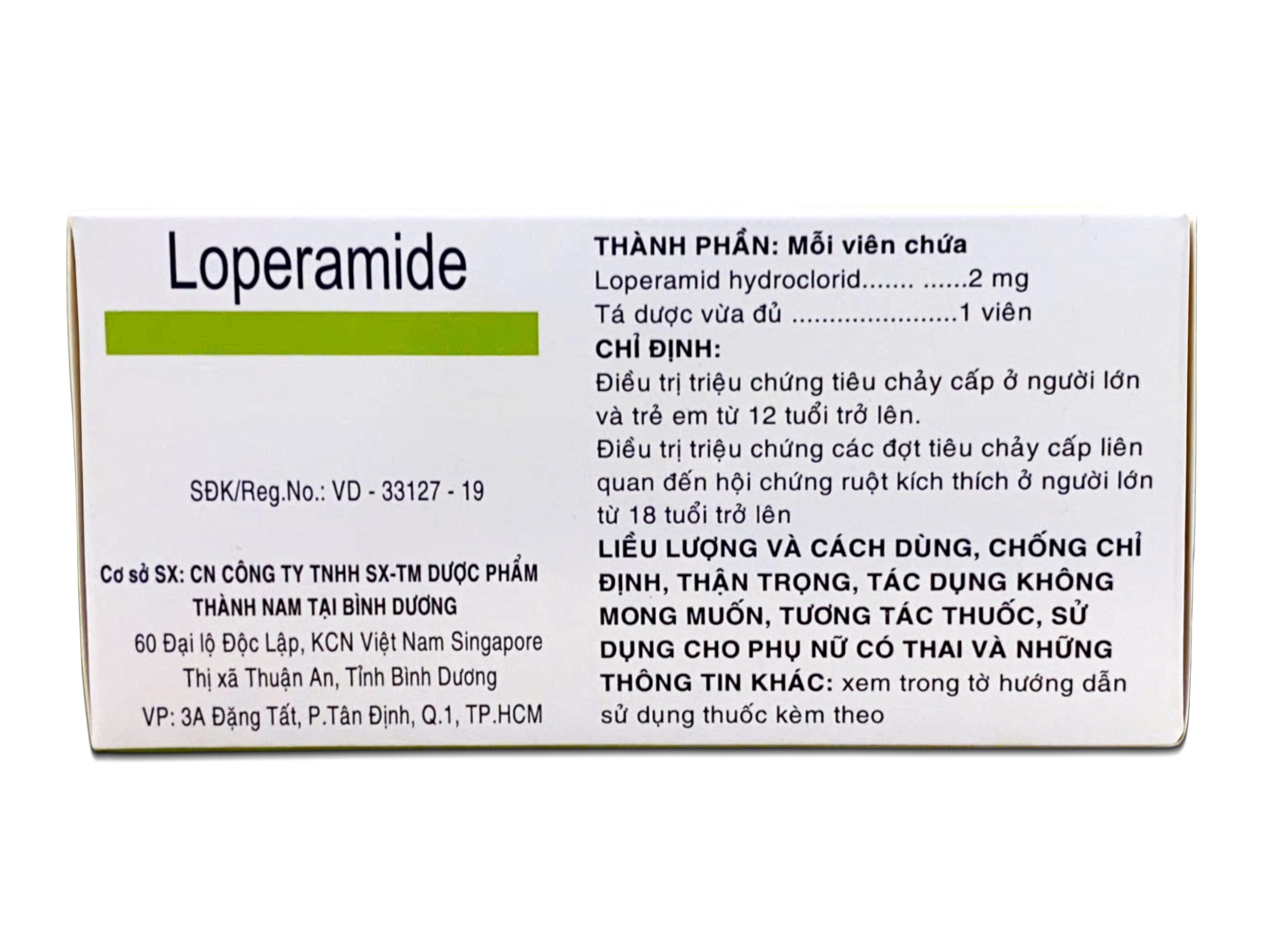 Loperamide 2mg Thành Nam (Hộp 10 Vỉ x 10 Viên)