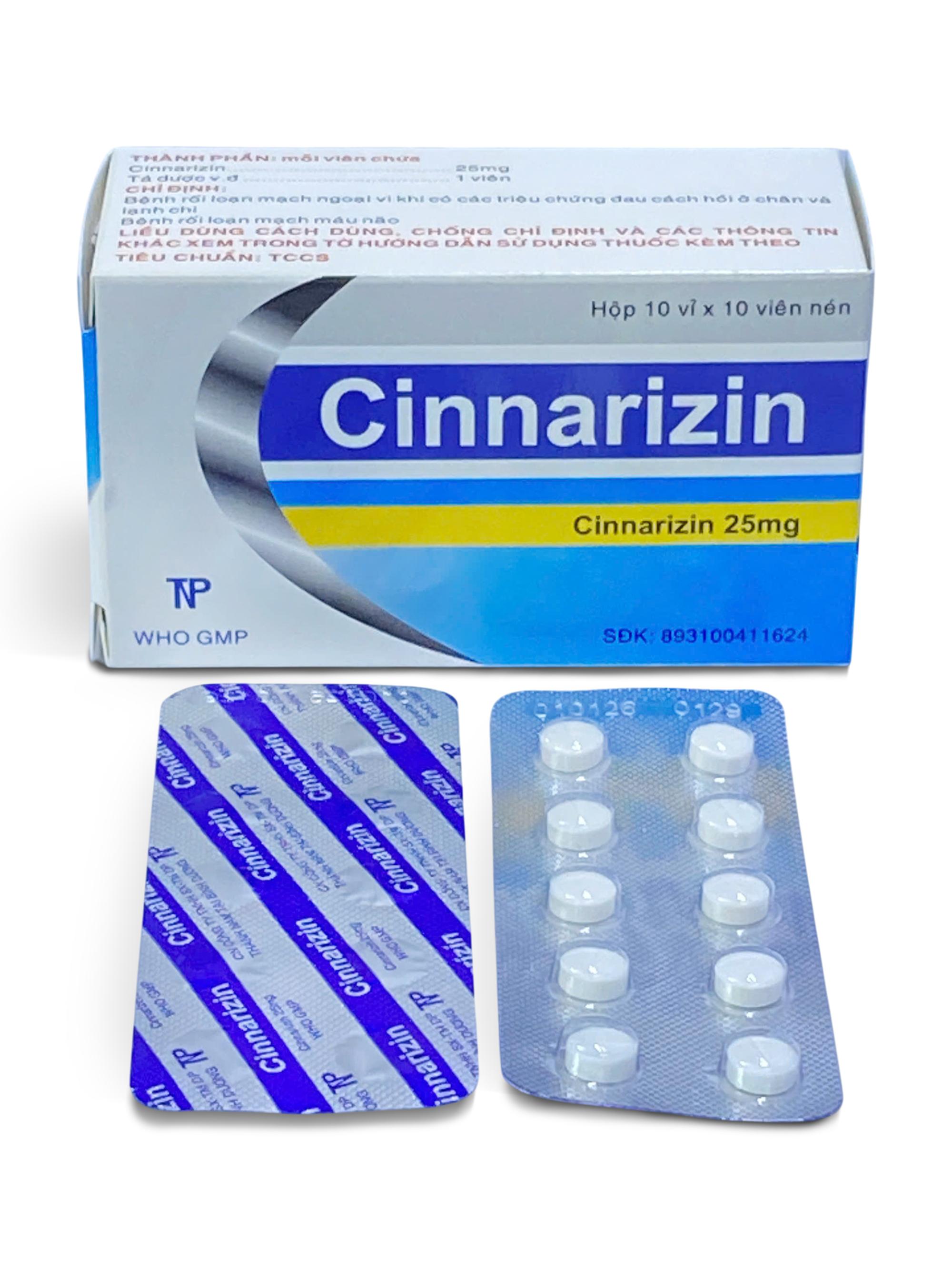 Cinnarizin 25mg Thành Nam (Hộp 10 Vỉ x 10 Viên Nén Tròn)