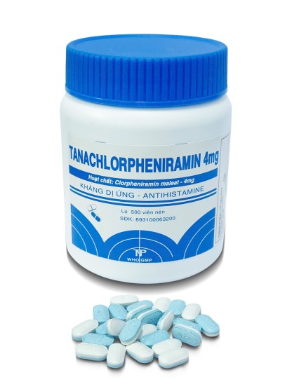 TanaChlorpheniramin 4mg Trắng Xanh Thành Nam (Chai 500 Viên Nén Dài)