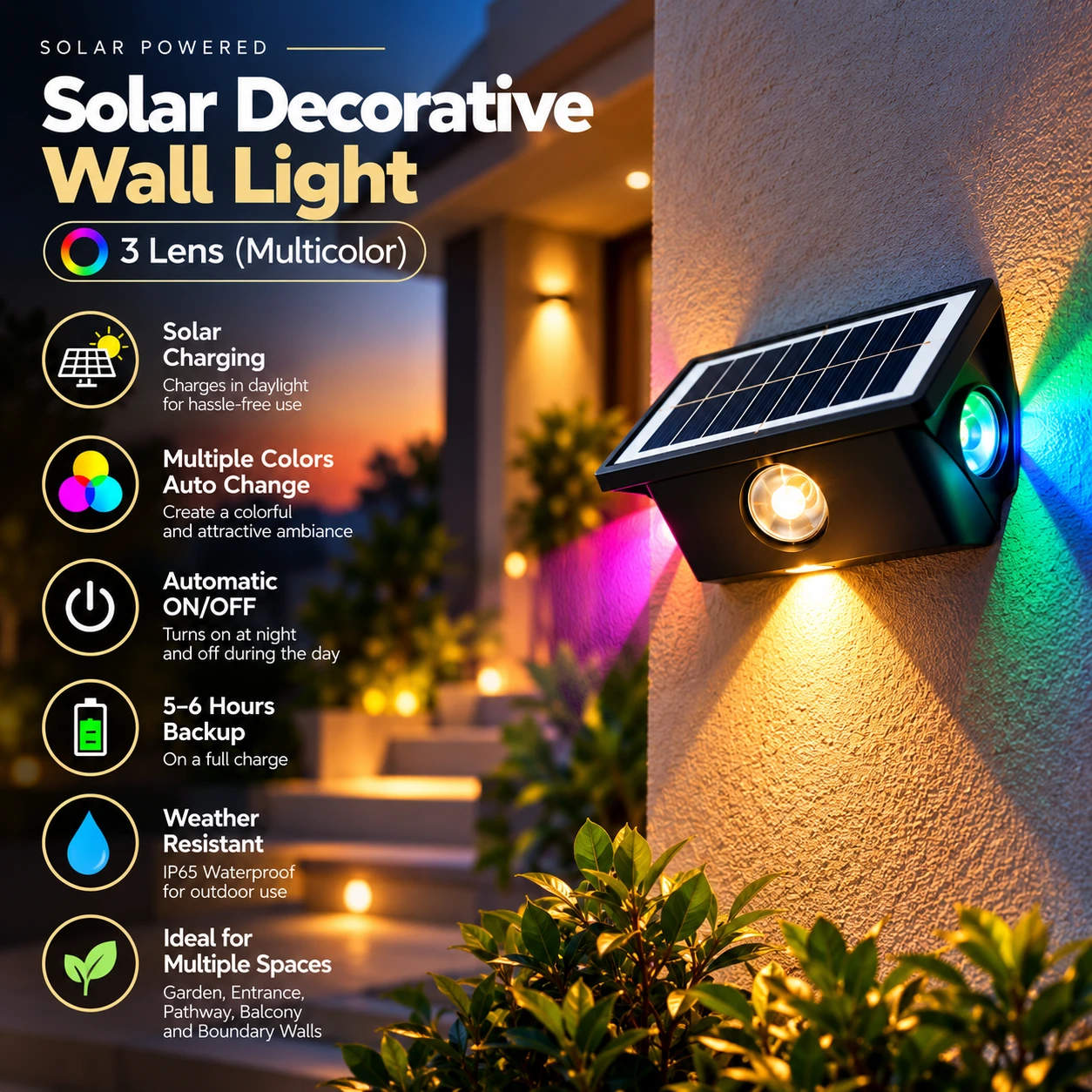 CM Solar Three Side Lens Solar Light (1 Down,2 Side) - product image 3