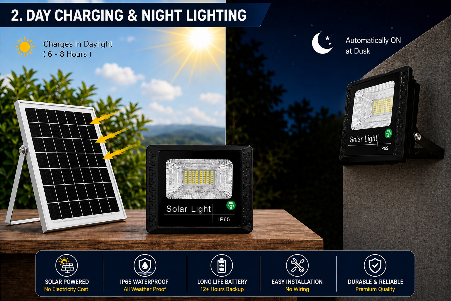 CM Solar 40W Solar Flood Lamp with stand, Solar Panel with stand & Remote - product image 3