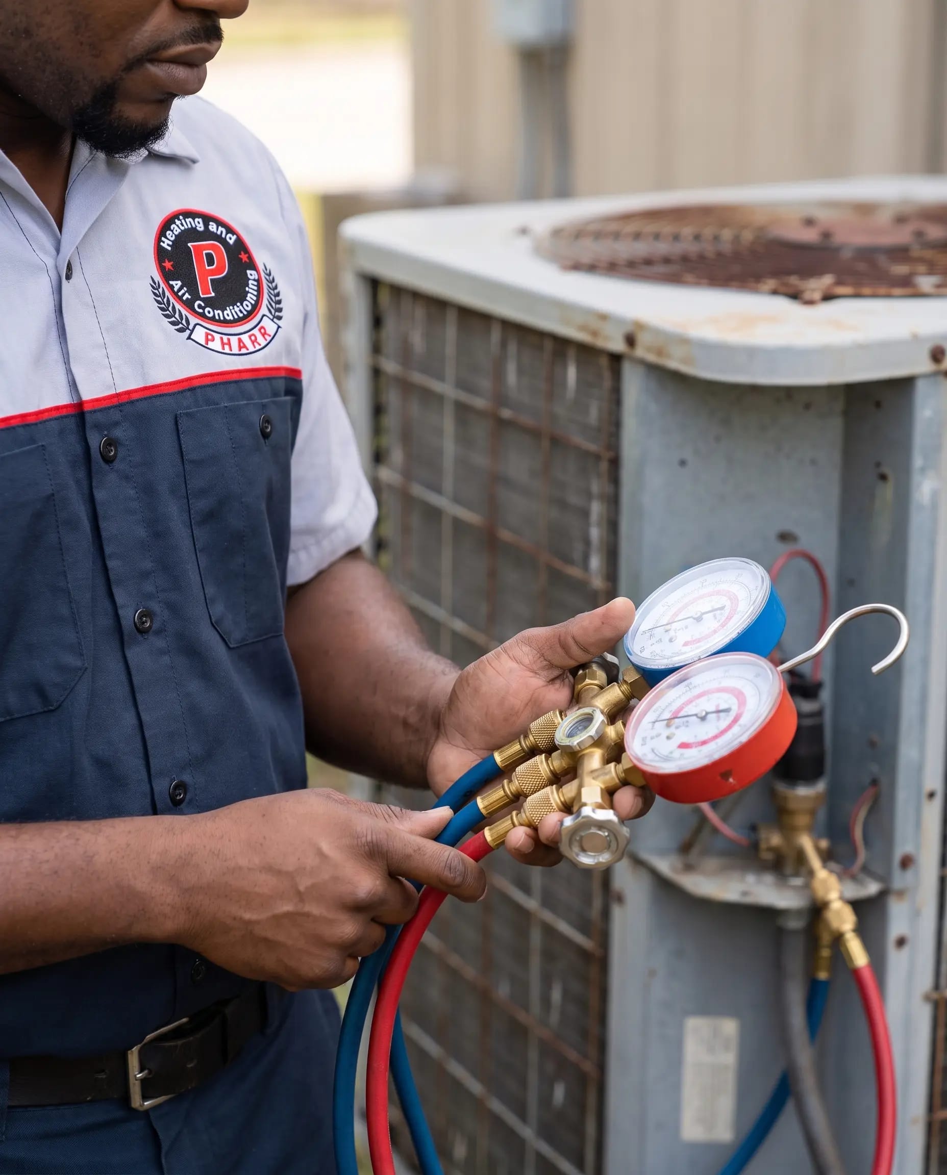 Pharr Heating and Air Conditioning team gathered at a McDonough service location