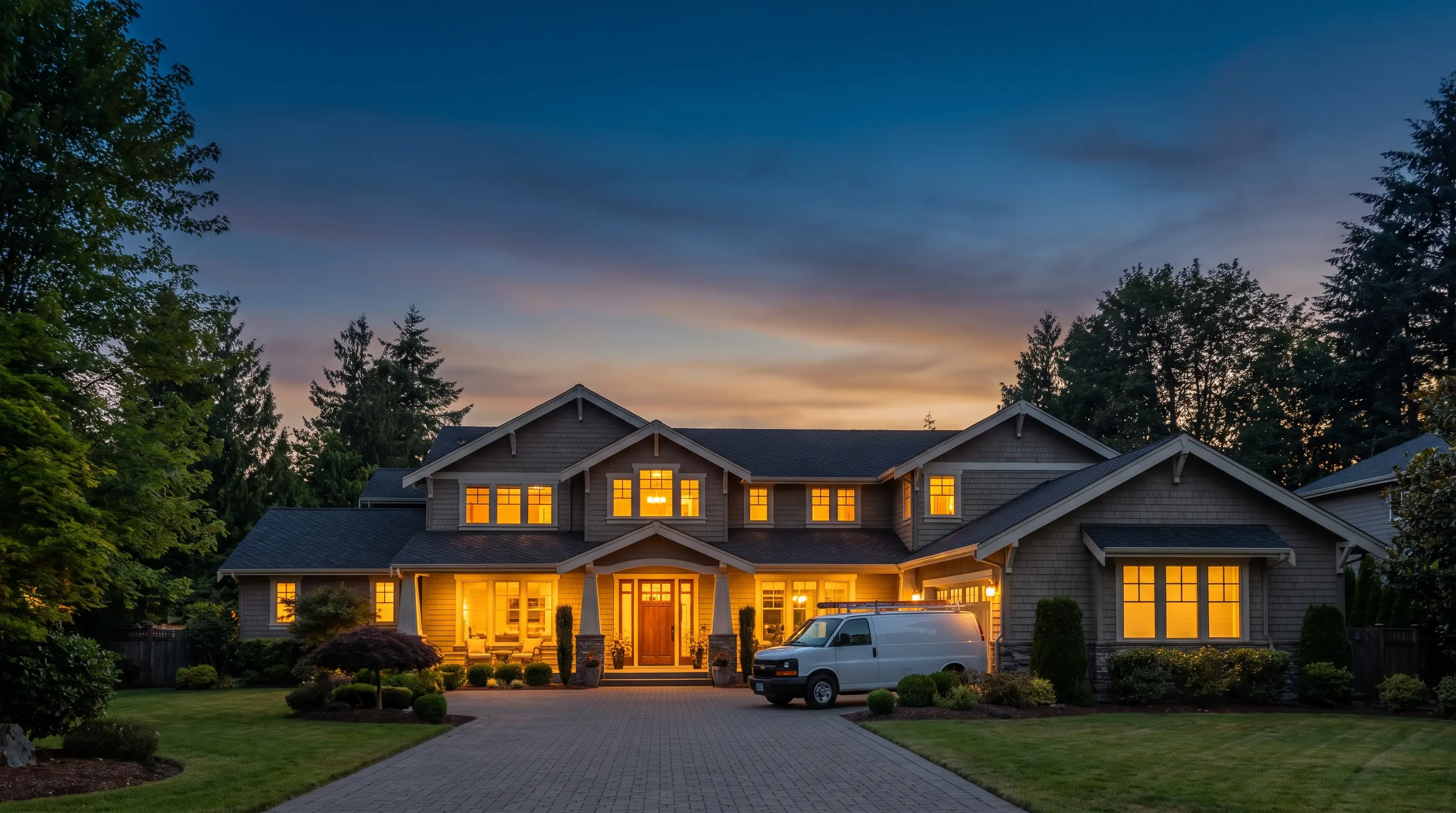 Dusk home with service van
