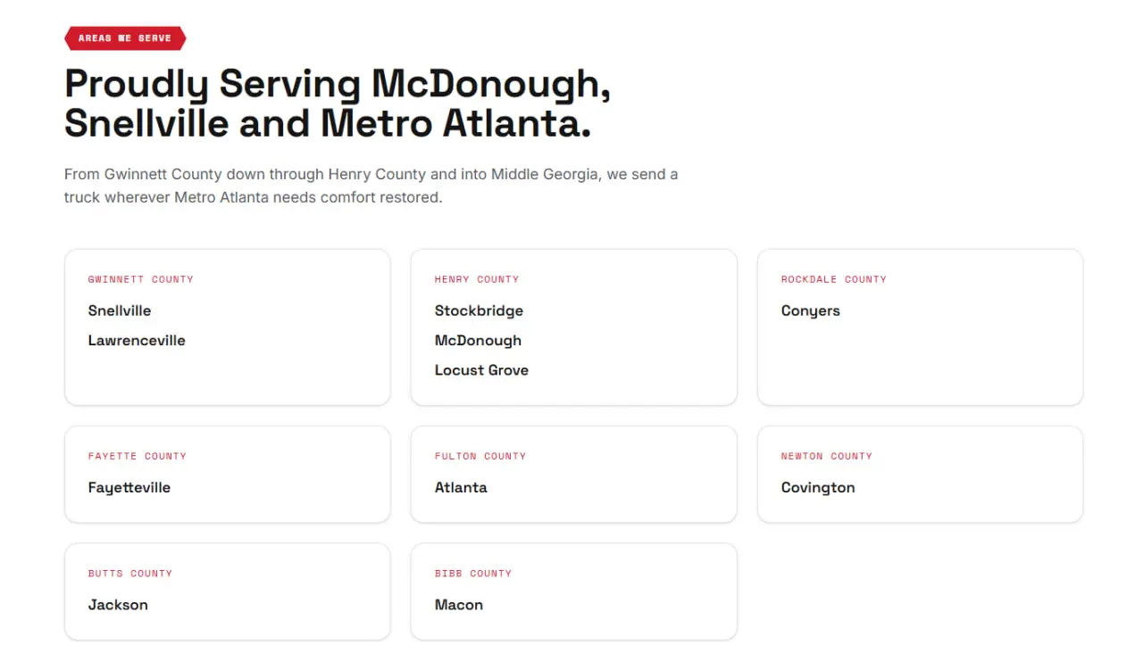 Local SEO across every city they serve in Metro Atlanta.
