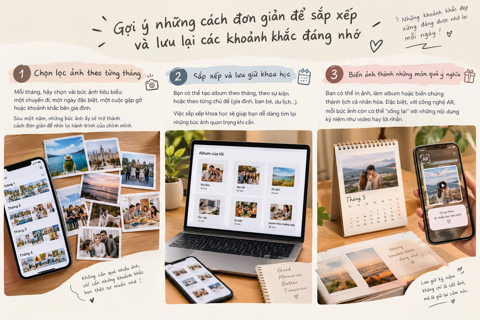 Gợi ý những cách đơn giản để sắp xếp và lưu lại các khoảnh khắc đáng nhớ.