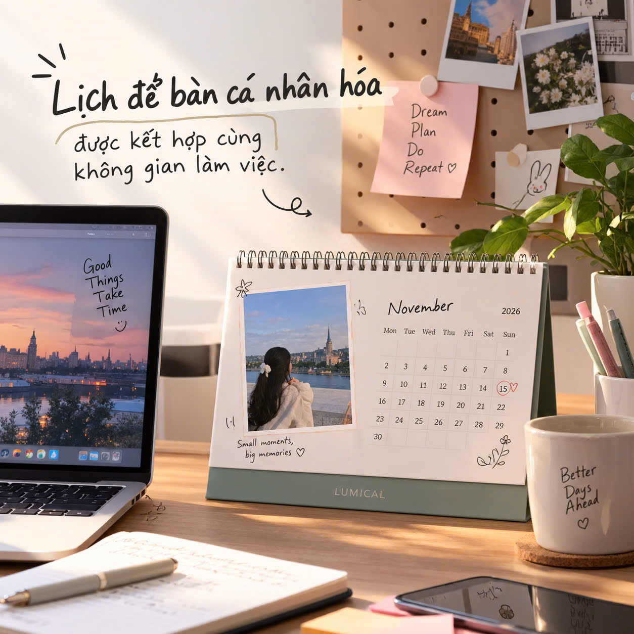 Lịch để bàn cá nhân hóa được kết hợp cùng không gian làm việc.