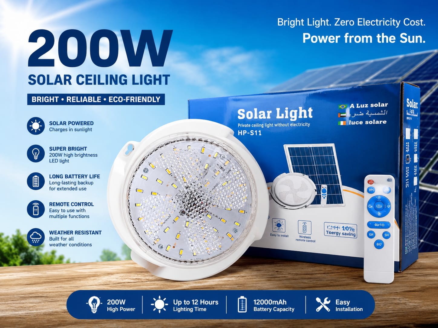 200W Solar Ceiling Light - Bright, reliable, eco-friendly — power from the sun.