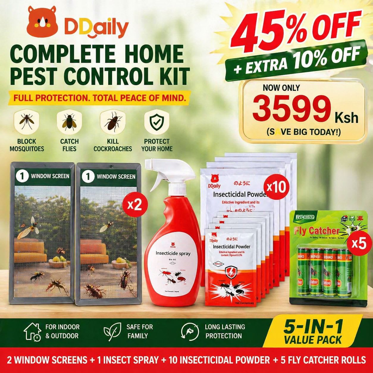 4-in-1 Home Pest Control Kit - Complete home protection — spray, powder, repellent & traps.