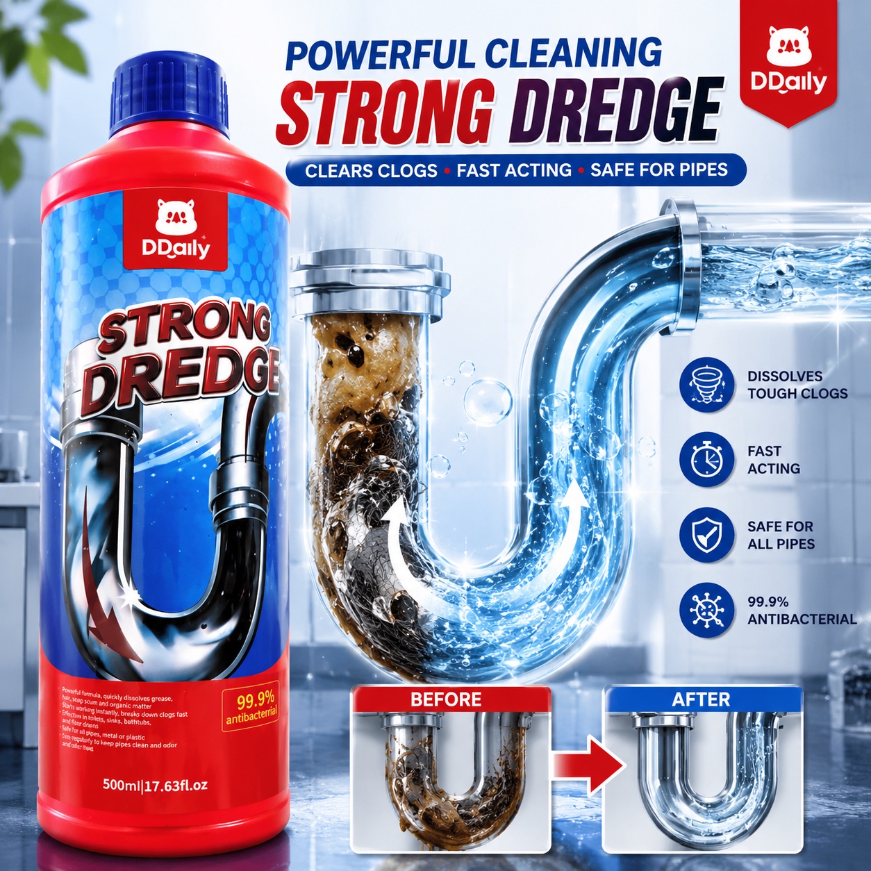 Strong Drain & Pipe Unblocker – Heavy Duty Sink & Toilet Cleaner 4