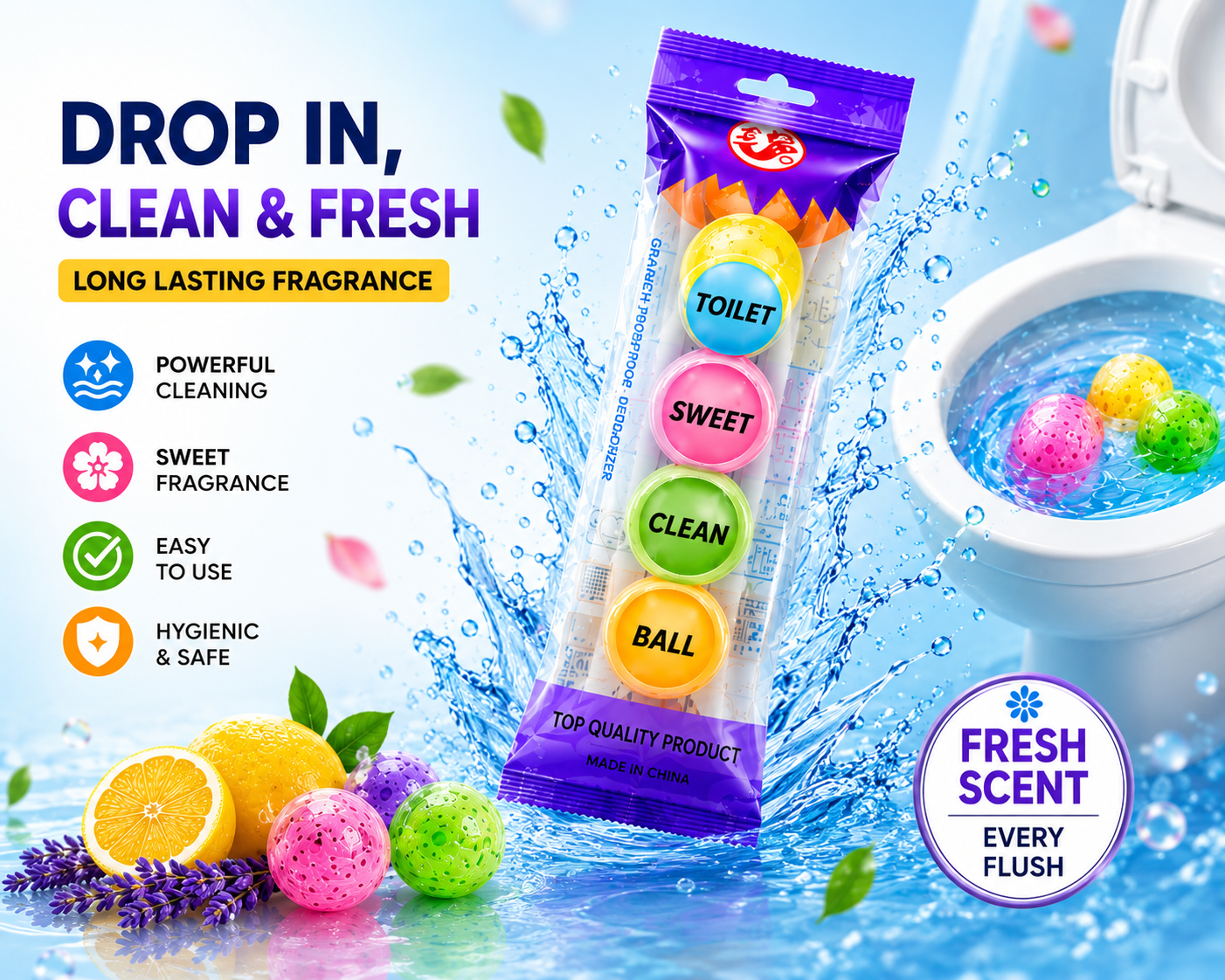 5-in-1 Toilet Cleaning Ball Freshener – Long Lasting Deodorizer & Odor Eliminator (5PCS) 2