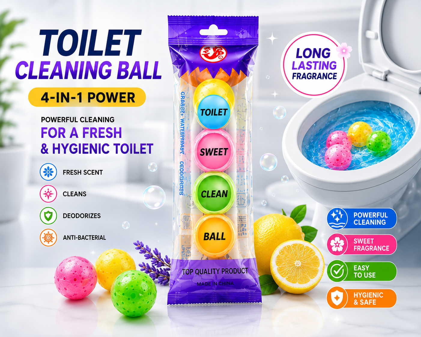 5-in-1 Toilet Cleaning Ball Freshener – Long Lasting Deodorizer & Odor Eliminator (5PCS) 3