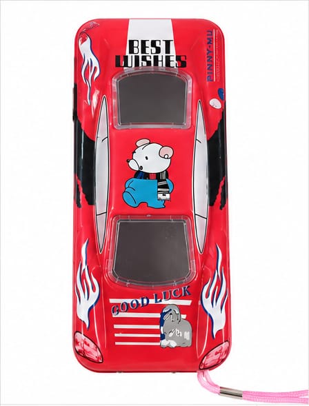 Kids Metal Car Pencil Case with Zipper & Wrist Strap – Red 1