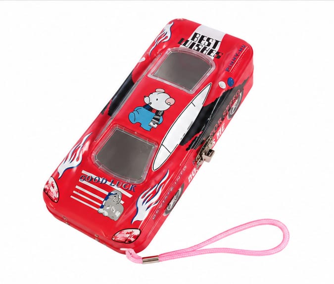 Kids Metal Car Pencil Case with Zipper & Wrist Strap – Red 2