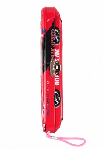 Kids Metal Car Pencil Case with Zipper & Wrist Strap – Red 4