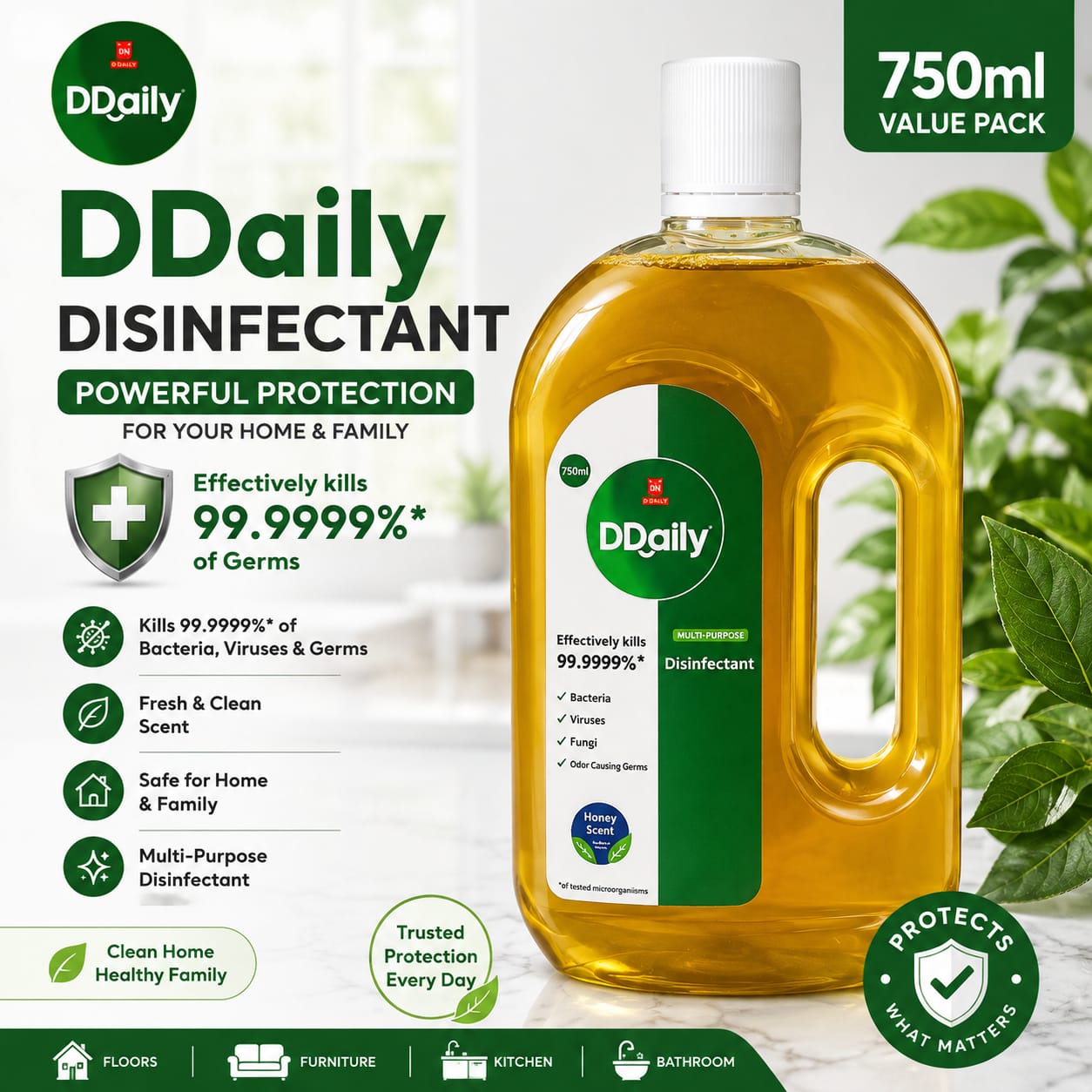 DDaily Antiseptic Liquid Disinfectant - Powerful Germ Protection 1