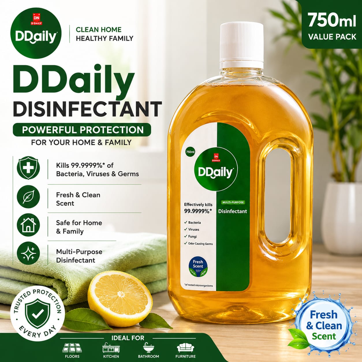 DDaily Antiseptic Liquid Disinfectant - Powerful Germ Protection 3