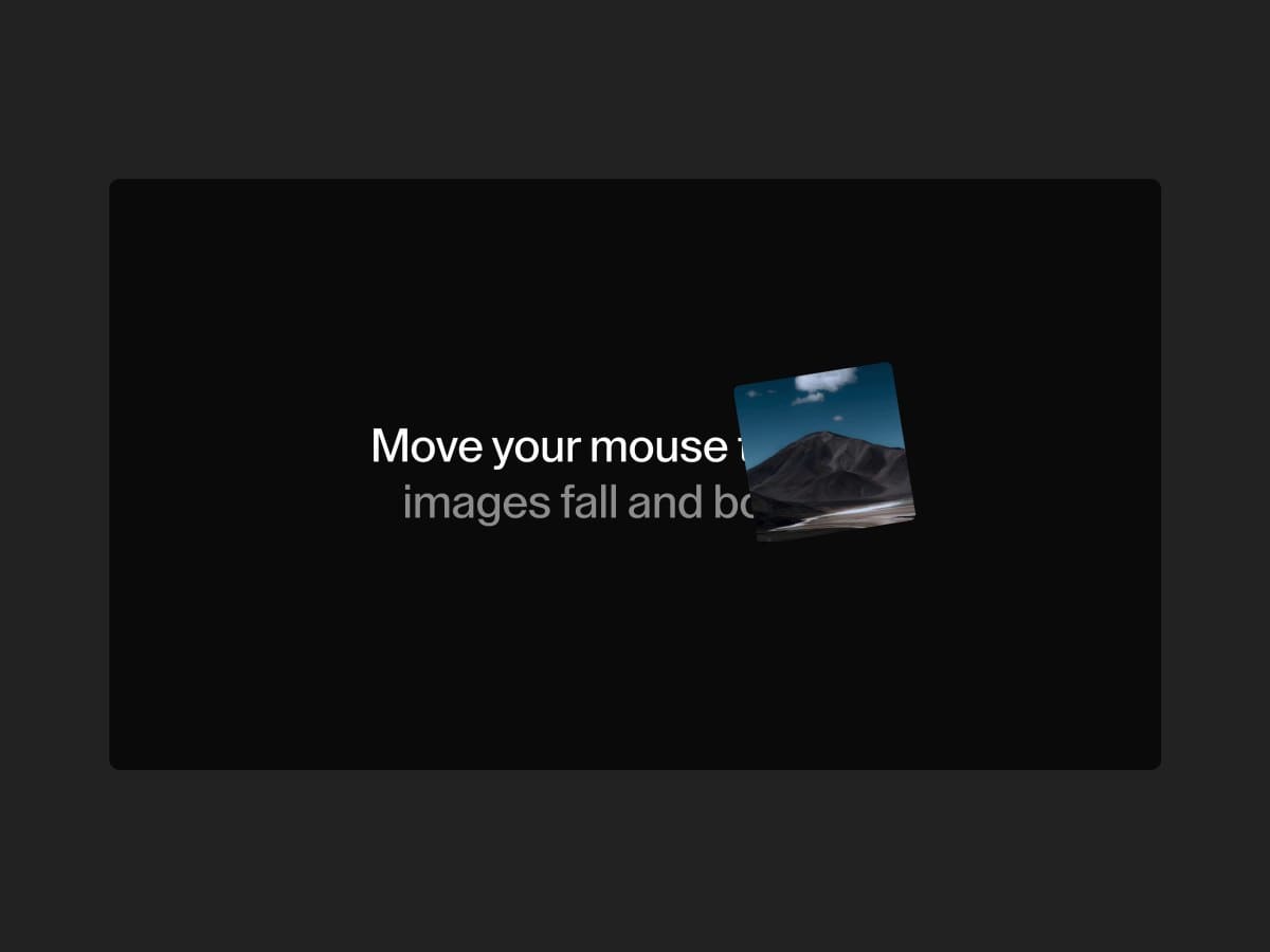 Gravity mouse trail на GSAP: изображения появляются, падают и отскакивают