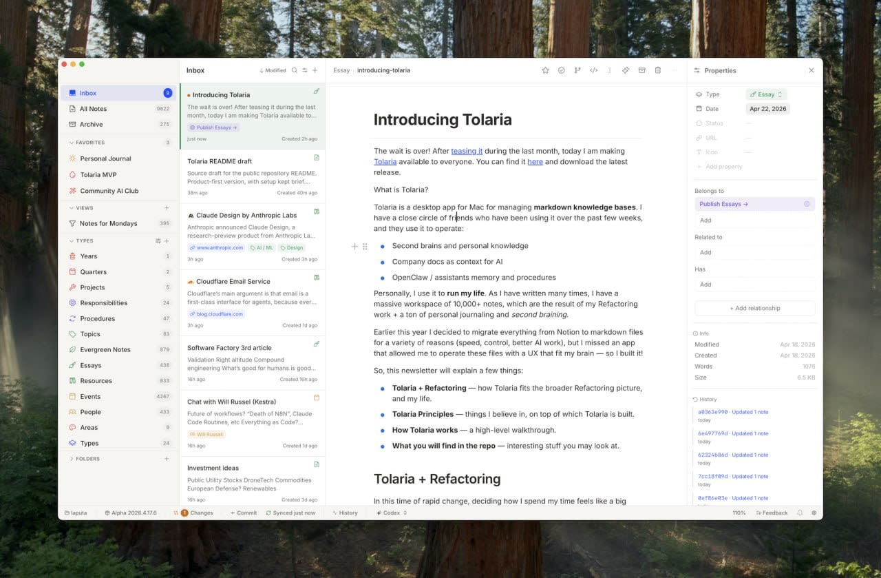 Tolaria — десктопный менеджер знаний на Markdown и Git без привязки к облаку